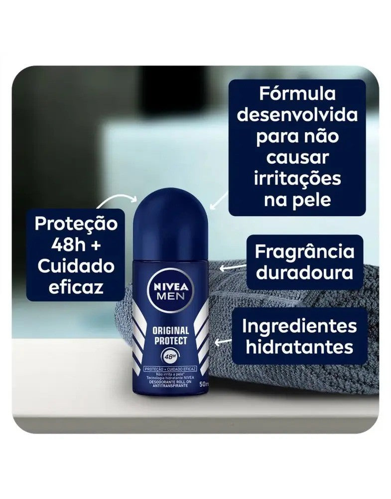 Desodorante Roll On Original Protect Nivea Men 50ml - Shopmano