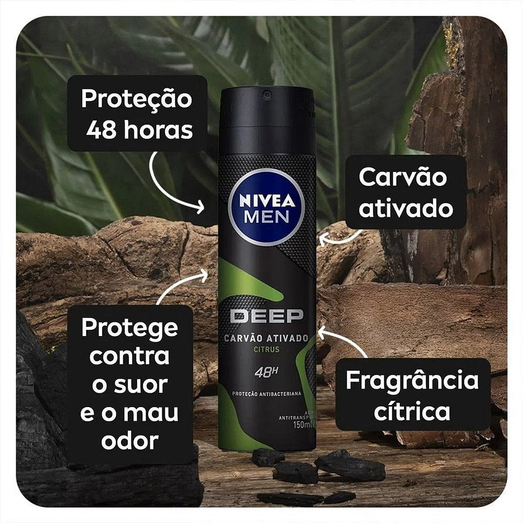 Desodorante Antitranspirante Deep Citrus Nivea Men 150ml - Shopmano