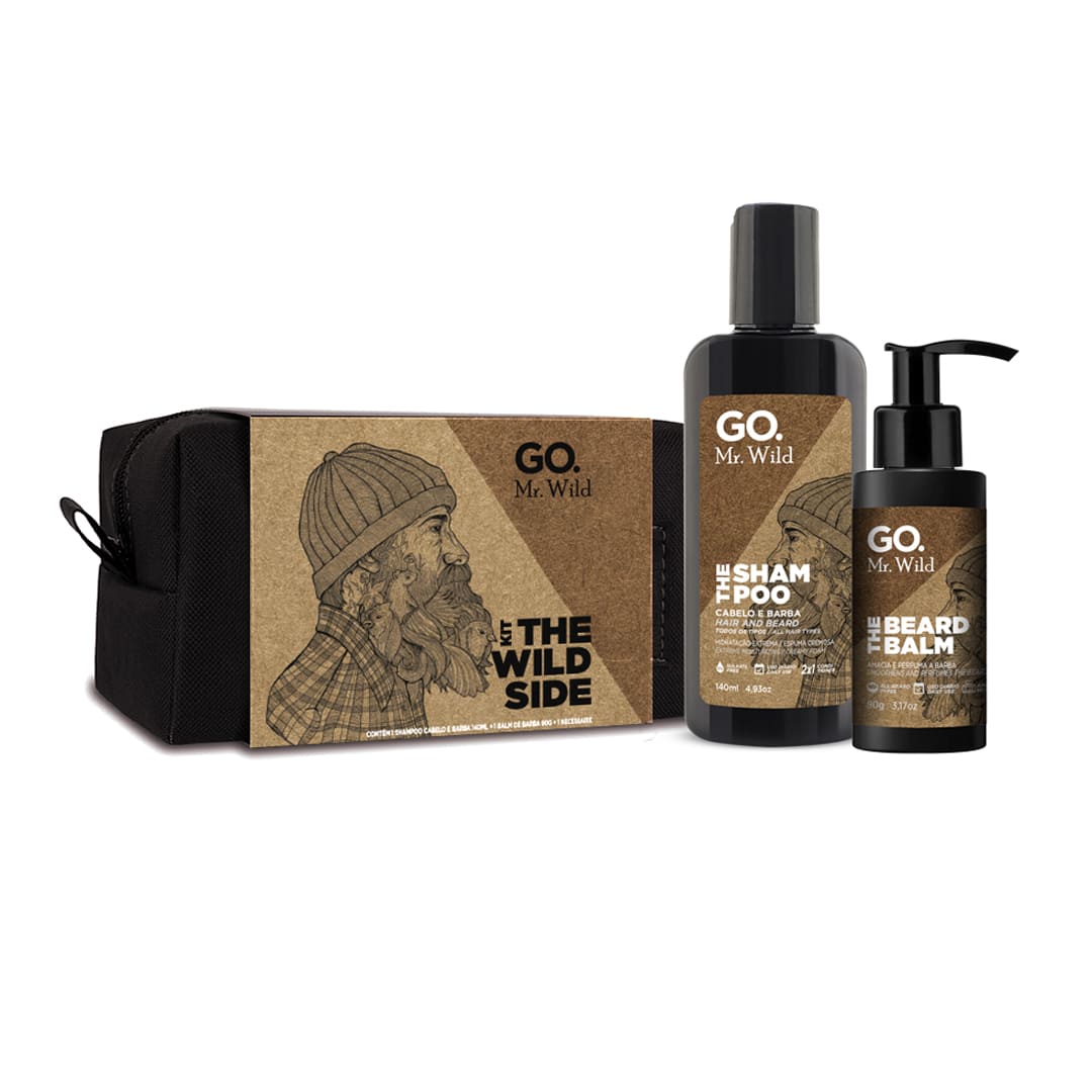 Kit Necessaire Shampoo Cabelo + Balm Barba Mr Wild Go Man - Shopmano