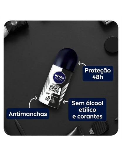 Desodorante Roll On Invisible Black & White Nivea Men 50ml - Shopmano