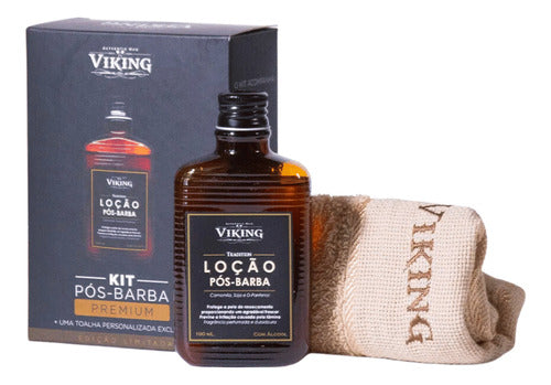 Kit Pós Barba Premium Loção E Toalha Viking