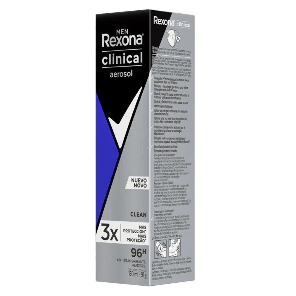 Antitranspirante Aerossol Rexona Clinical Clean Men 150ml - Shopmano