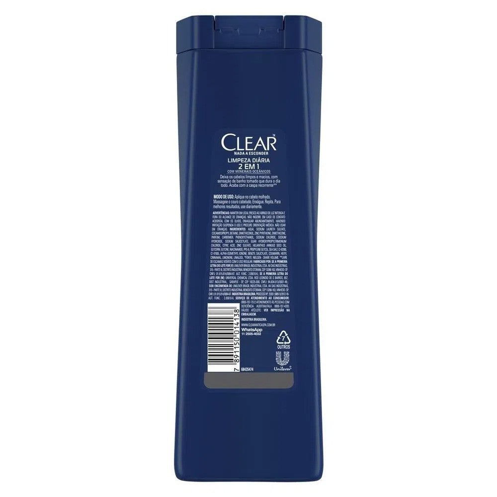 Shampoo Anticaspa Limpeza Diária 2 Em 1 Clear Men 400ml - Shopmano