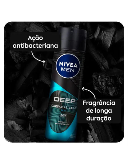 Desodorante Deep Beat Carvão Ativado Aerosol Nivea Men 150ml - Shopmano