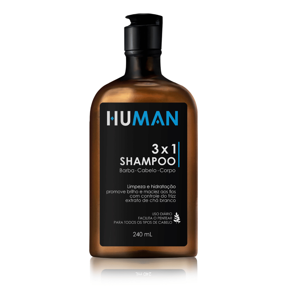 Shampoo 3 em 1 Barba Corpo e Cabelo Human 240ml