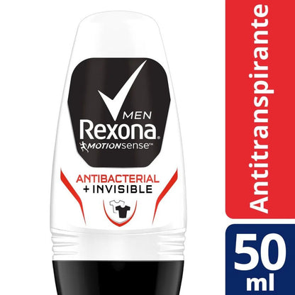 Desodorante Roll-On Rexona Men Antibacterial Invisible 50ml - Shopmano