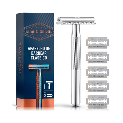 Aparelho de Barbear Clássico Gillette King C. + 5 Lâminas - Shopmano