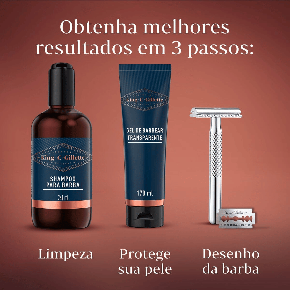 Aparelho de Barbear Clássico Gillette King C. + 5 Lâminas - Shopmano