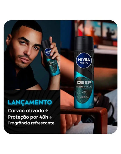 Desodorante Deep Beat Carvão Ativado Aerosol Nivea Men 150ml - Shopmano