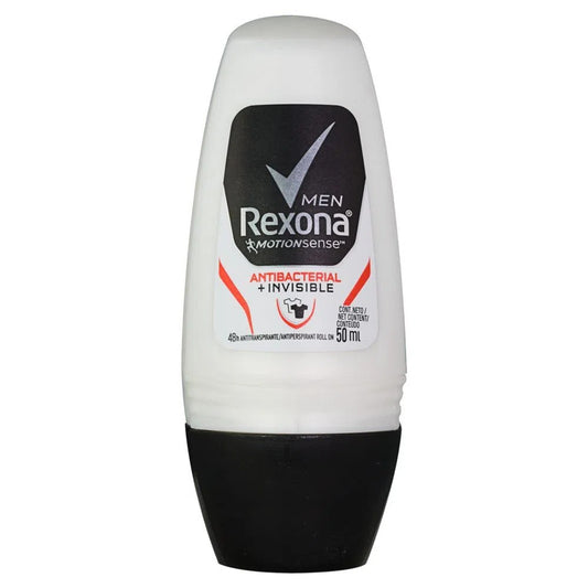 Desodorante Roll-On Rexona Men Antibacterial Invisible 50ml - Shopmano