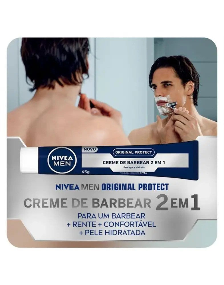 Creme de Barbear Original Protect 2 Em 1 Nivea Men 65g - Shopmano