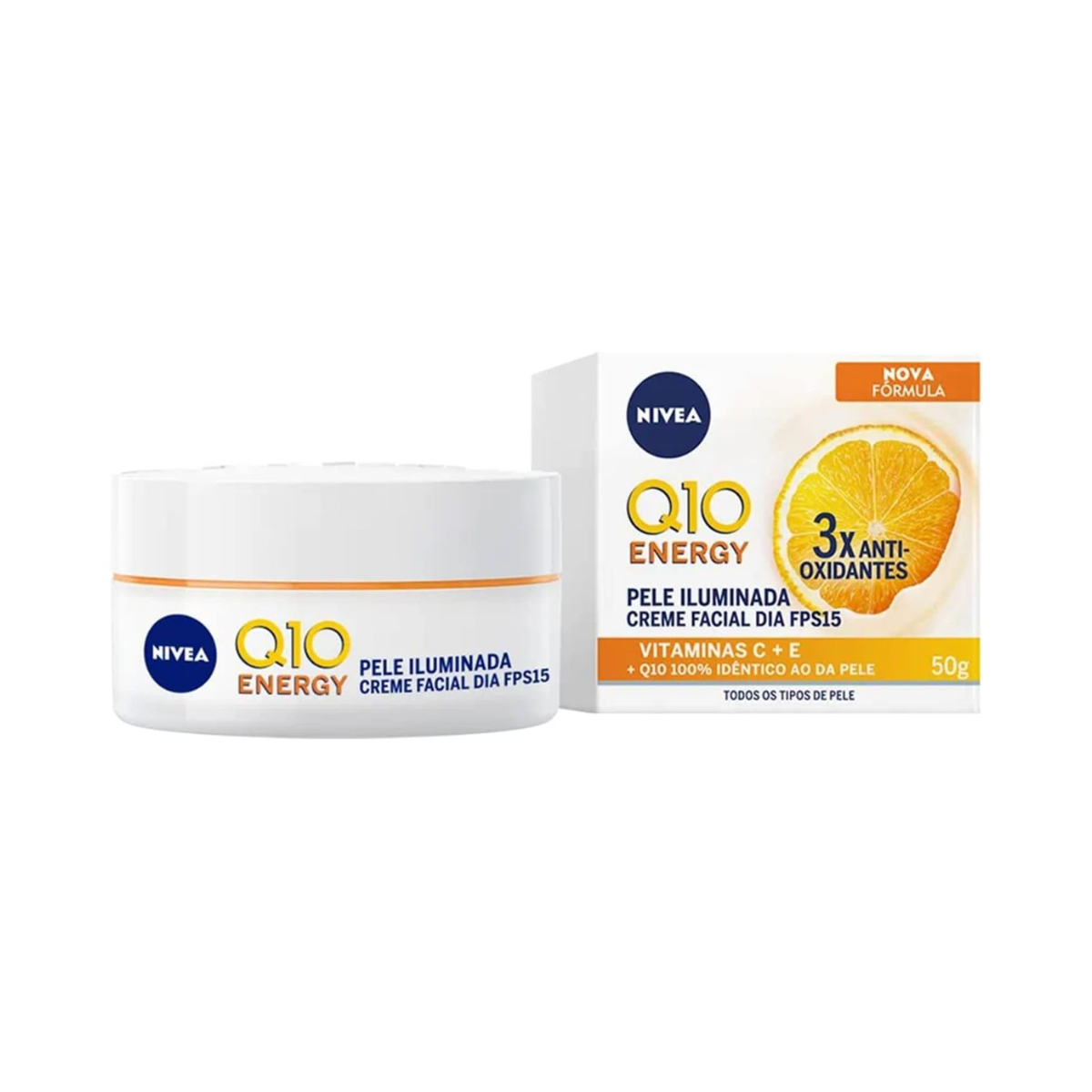 Creme Facial Antissinais Dia Nivea Q10 Energy Vitamina C 50g - Shopmano