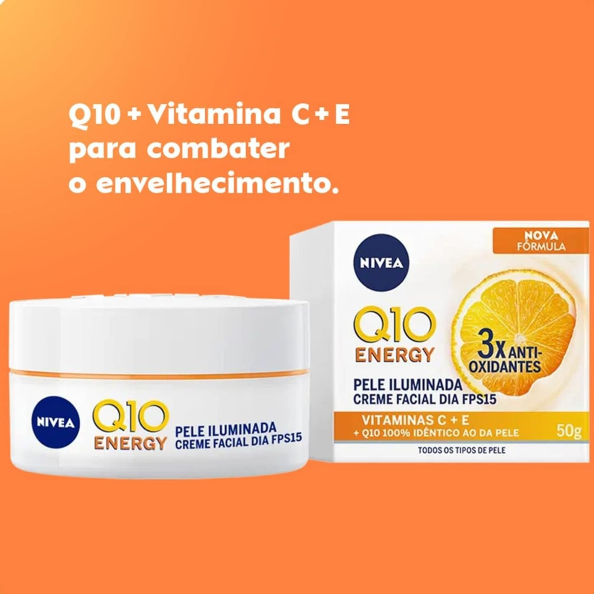 Creme Facial Antissinais Dia Nivea Q10 Energy Vitamina C 50g - Shopmano