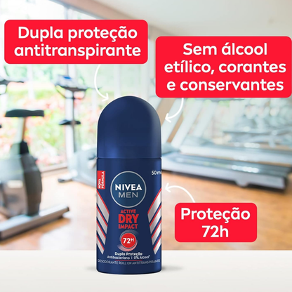 Desodorante Roll-On Nivea Men Active Dry Impact 72h 50ml - Shopmano