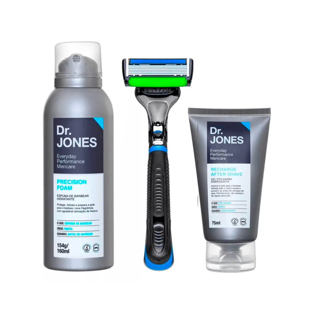 Combo Barba Feita Dr. Jones Espuma Gel e Barbeador The Razor6