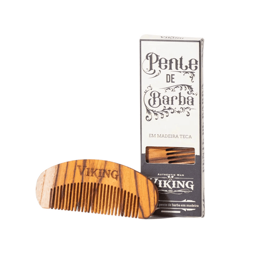 Pente de Barba Curvo em Madeira Teca Classic Bearded Viking - Shopmano