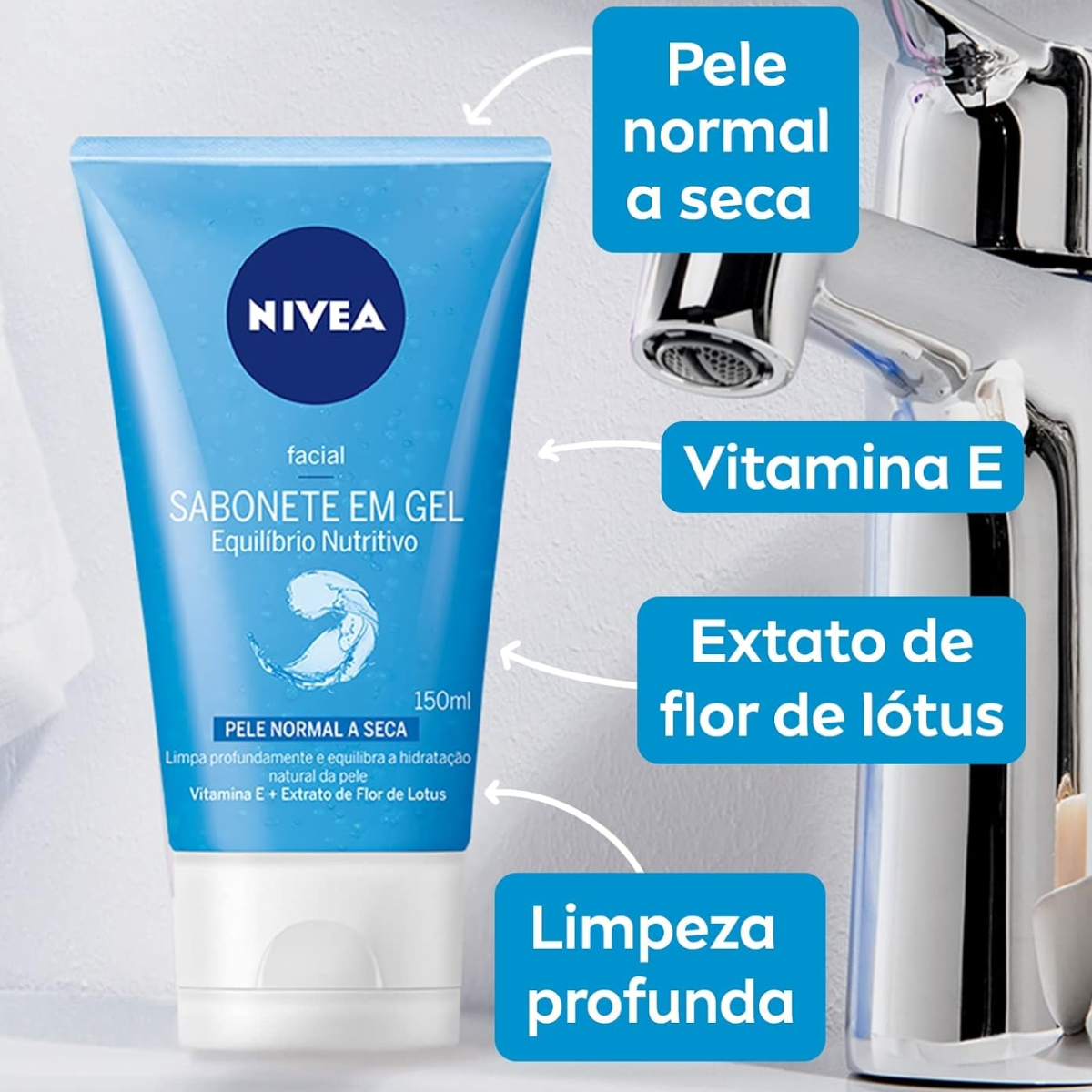 Sabonete Facial em Gel para Pele Seca e Normal Nivea 150ml - Shopmano